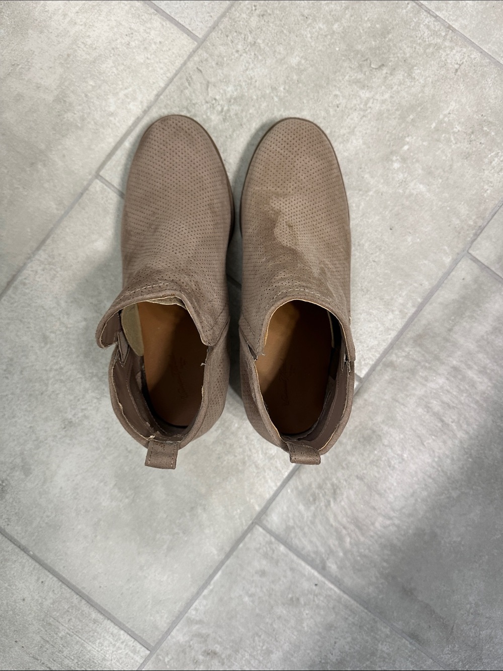 Universal Thread Taupe Suede Perforated Ankle Booties